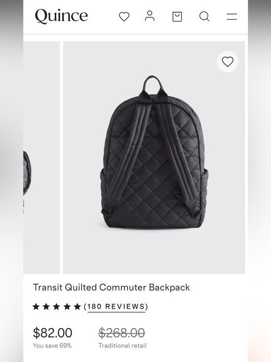 Quince Transit Quilted Commuter Backpack (color: black) main image 4